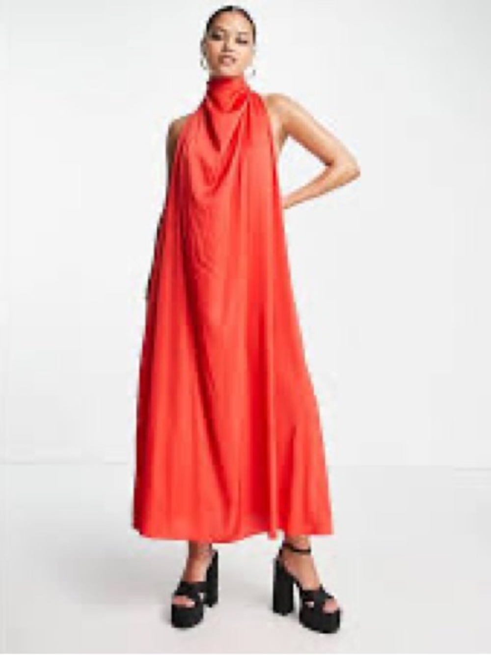 ASOS Red Backless Halter Satin Maxi Dress